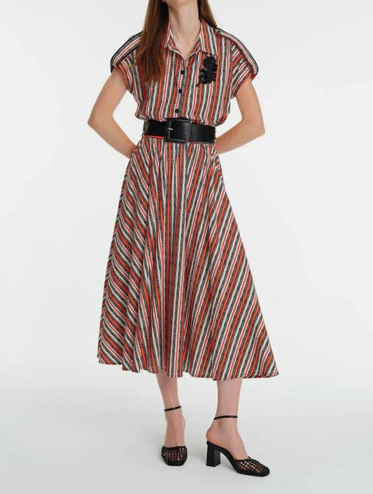 Exquise - High Waist Striped Poplin Flared Skirt - clothing - cotton - knee - length - skirts