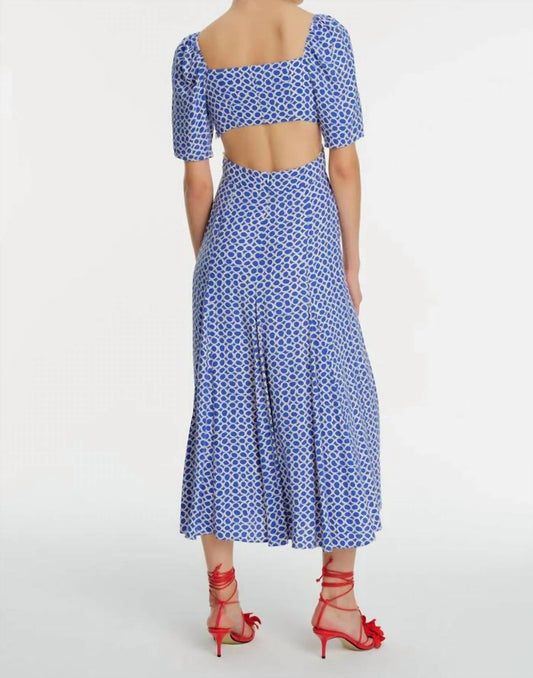 Exquise - Low Cut Detail Patterned Dress - blue - clothing - dresses