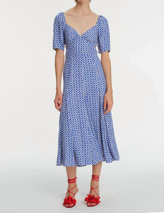 Exquise - Low Cut Detail Patterned Dress - blue - clothing - dresses