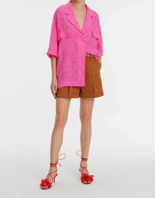 Exquise - Low Sleeve Straight Cut Jacquard Shirt - button - down - shirts - clothing - pink