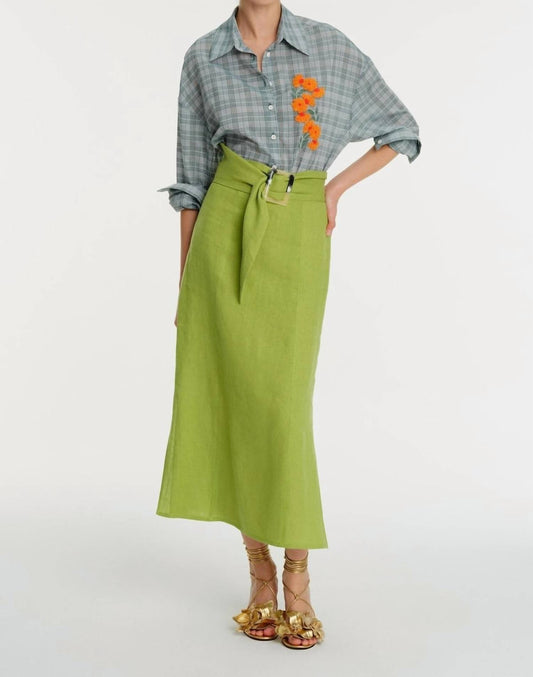 Exquise - Midi Length Linen Skirt - clothing - green - knee - length - skirts