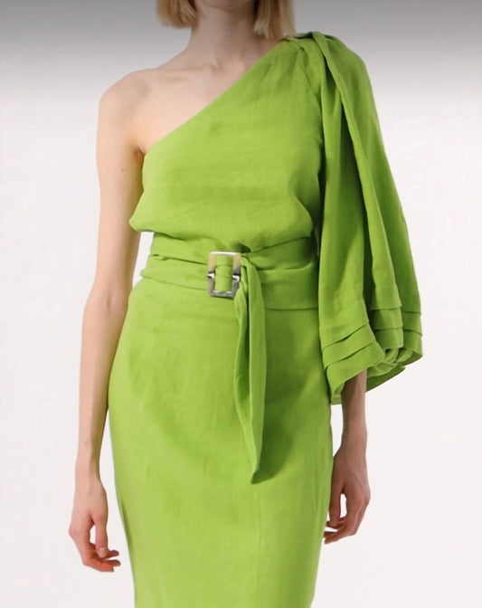 Exquise - One Shoulder Linen Blouse - blouses - clothing - green