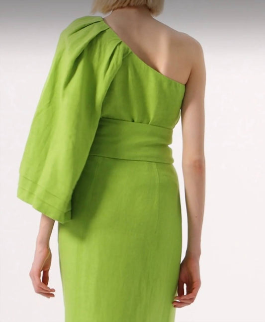 Exquise - One Shoulder Linen Blouse - blouses - clothing - green