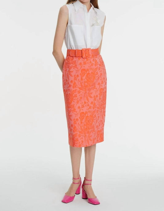 Exquise - Patterned Pencil Skirt - clothing - floral - orange