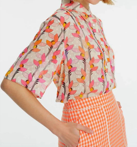 Exquise - Short Sleeve Patterned Jacquard Shirt - beige - button - down - shirts - clothing