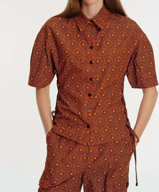 Exquise - Short Sleeve Patterned Shirt - brown - button - down - shirts - clothing