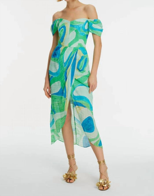 Exquise - Strapless Midi Length Patterned Dress - clothing - dresses - green