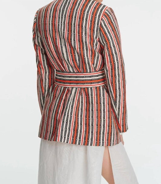 Exquise - Striped Patterned Belt Detailed Blazer - blazers - clothing - jackets