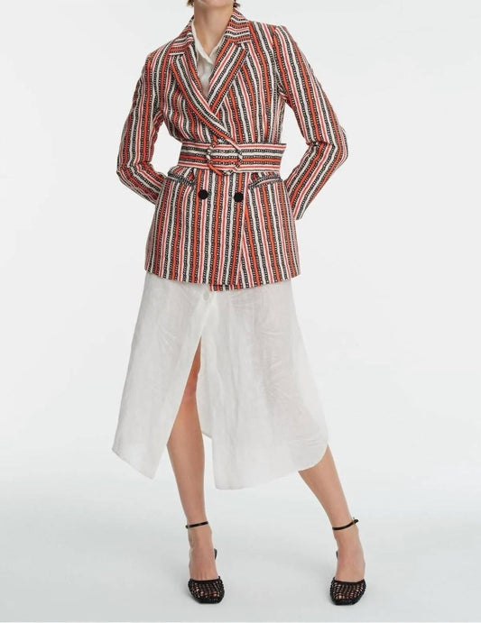 Exquise - Striped Patterned Belt Detailed Blazer - blazers - clothing - jackets
