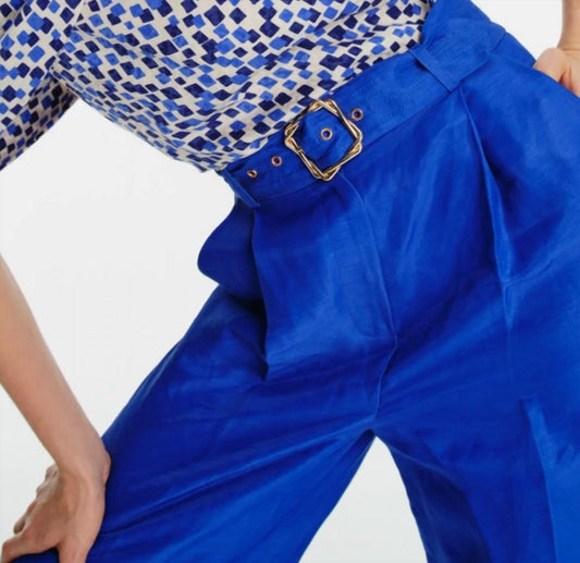 Exquise - Wide Leg Linen Blend Pants - blue - clothing - linen - blend