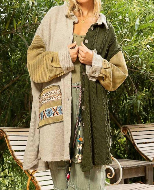 Pol - Color Block Ribbed Shacket