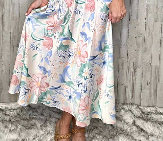Charlie B - Floral Pastel Satin Skirt