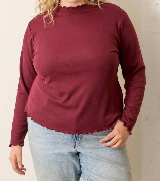 Polagram - Ruffled High Neck Rib Knit Top - Plus