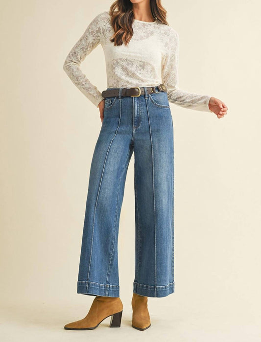 Anniewear - Mia Stretch High Rise Pin Tuck Detail Wide Leg Denim Jeans