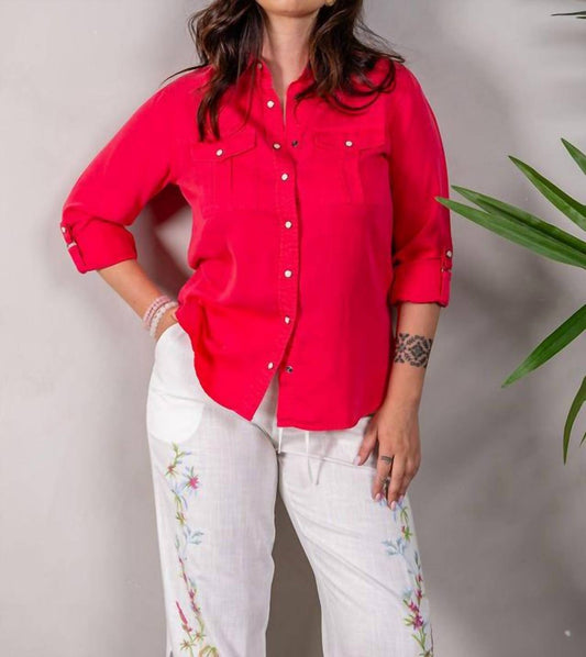 Paparazzi - Women's Slub Snap Front Long Sleeve Shirt