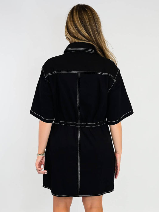 Ee:Some - Button Down Contrast Stitching Short Dress