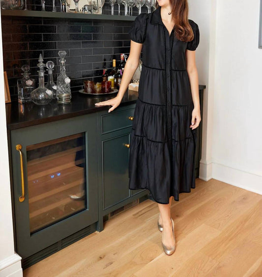 Sail To Sable - Puff Sleeve Midi Shirt Dress