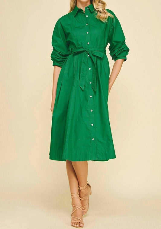 Pinch - Button Down Midi Dress with Tucked Sleeve