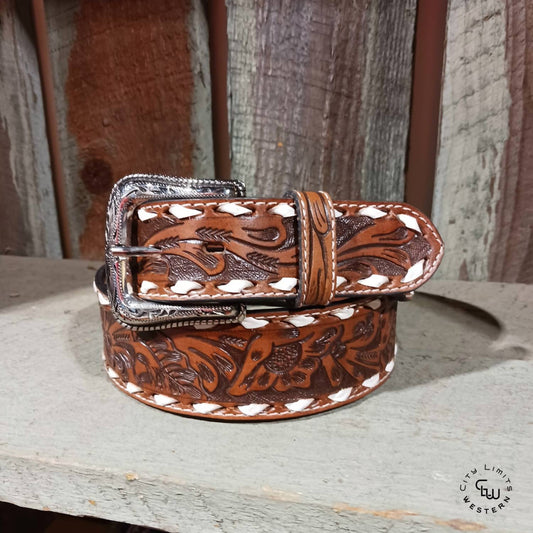 Nocona Boots - Men's Floral Tooled Belt