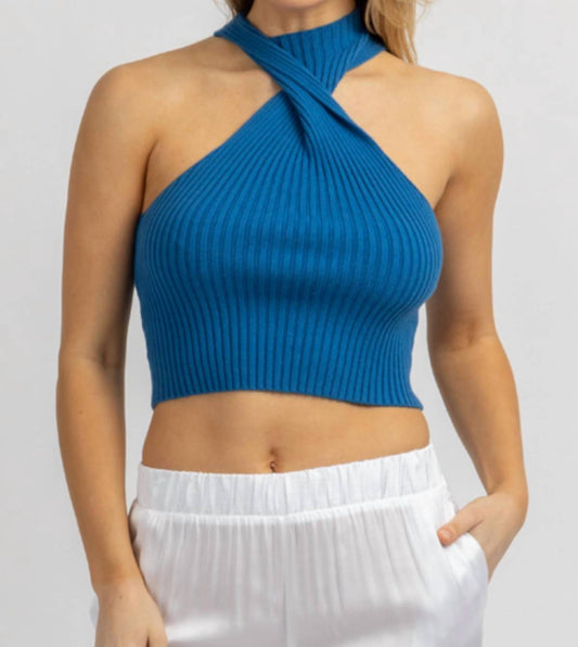 Blue Blush - TWIST MOCKNECK KNIT TOP