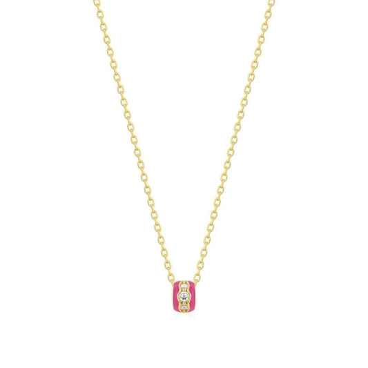 Eklexic - Women's Pink Enamel & Cubic Zirconia Channel Rondelle Necklace