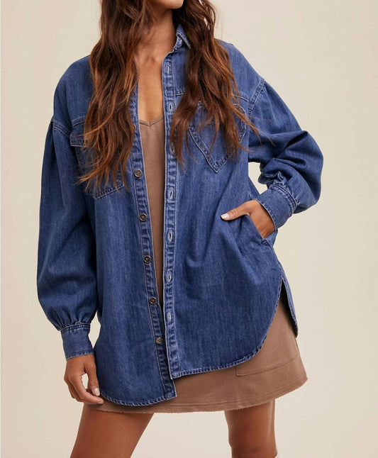 Listicle - Heart Detail Oversized Denim Shirt