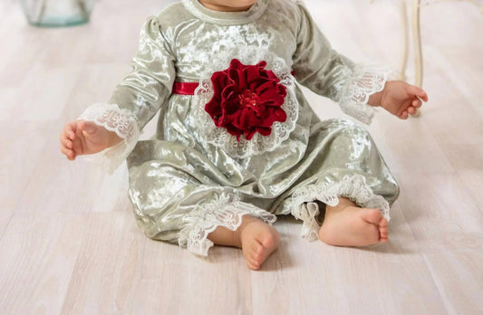 Haute Baby - Baby Girls Evelyn Velvet Holiday Romper