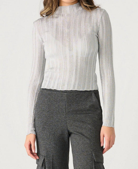 Dex - Long Sleeve Ribbed Shimmer Top