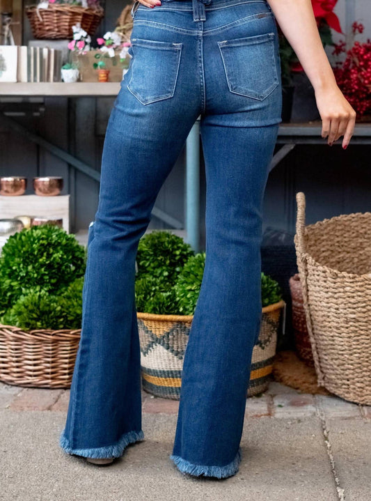 Kancan - High Rise Button Flare Jean