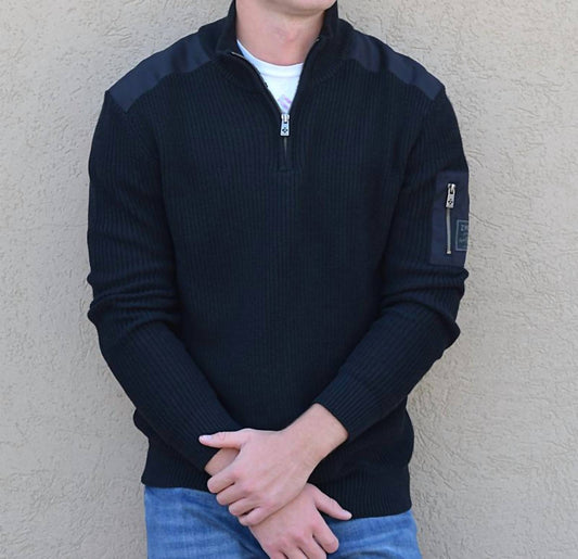 Zimego - Mock Neck Polo Sweater With Pocket