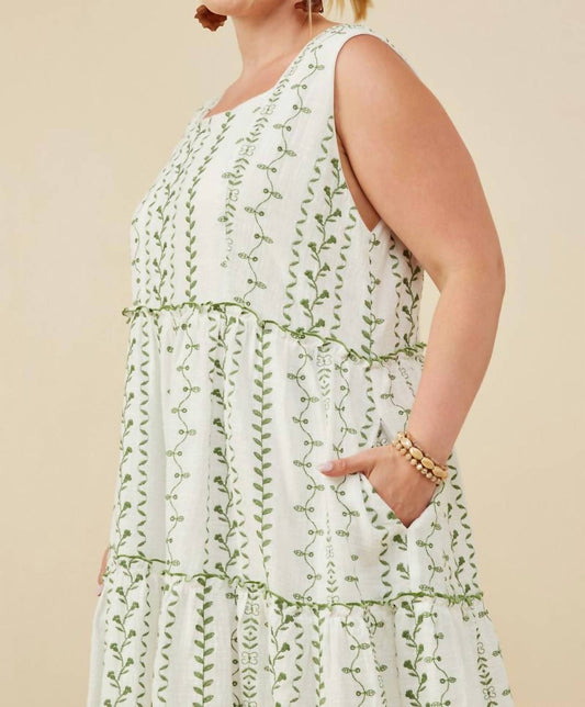 Hayden La - Botanical Embroidered Ruffle Tiered Tank Dress - Plus