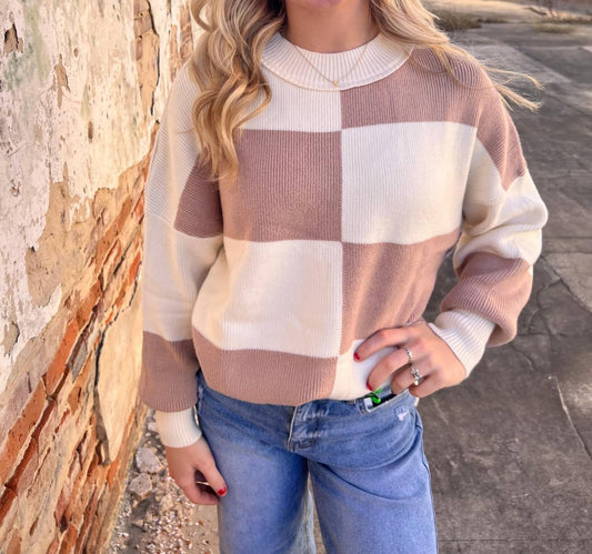 Fashionworks - Casey Checkered Side Slits Drop Shoulder Oversized Sweater