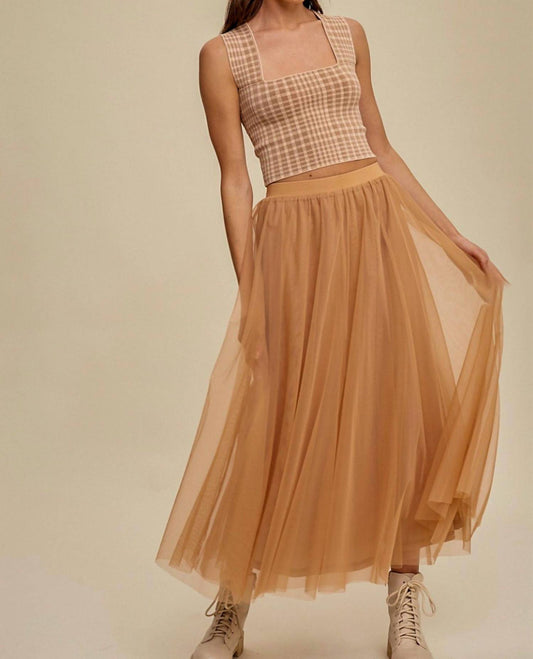 Listicle - Heather Layered Tulle Midi Skirt