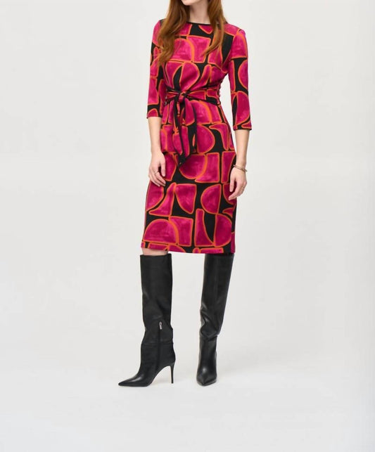 Joseph Ribkoff - Abstract Print Waist Tie Sheath Dress