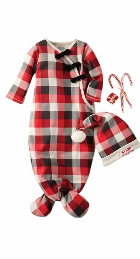 Mudpie - Girl's Buffalo Check Gown and Hat