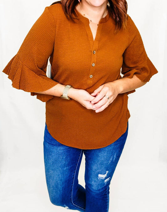 Multiples - Three Quarter Ruffle Sleeve Top