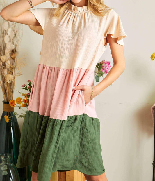 Adora - COLORBLOCK TIERED BABYDOLL DRESS
