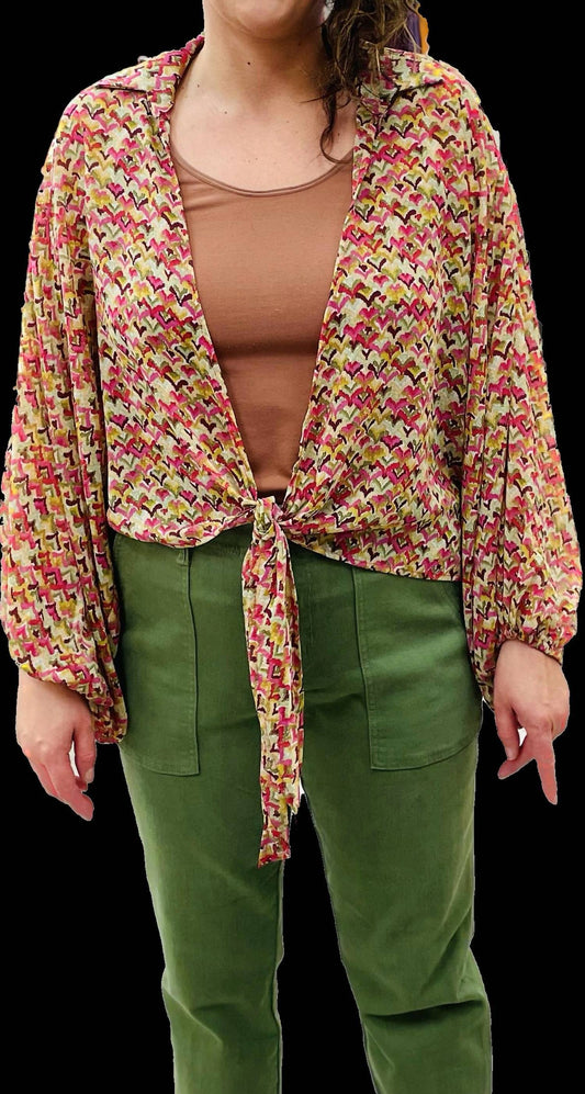 Jade By Jane - Crop Balloon Sleeve Tie Kimono