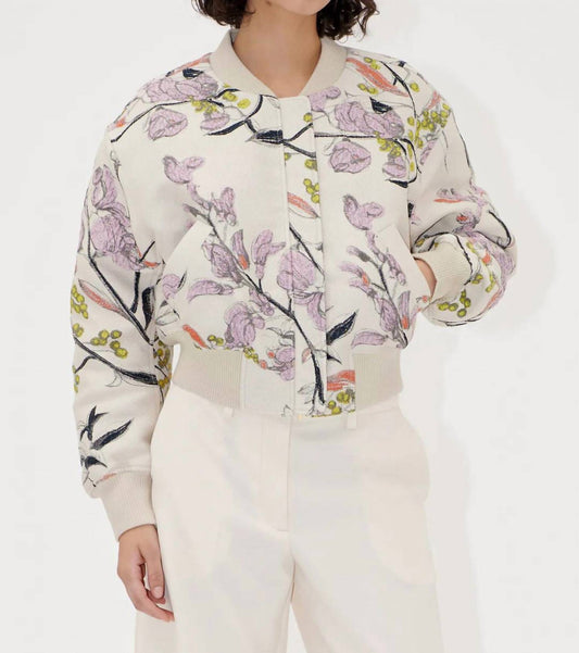 Stine Goya - Woven Jacquard Crop Dropped Shoulder Bomber Jacket