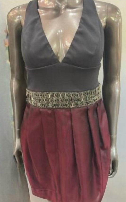 Bianca Nero - Women's Pleated silk skirt with beaded belt mini dress