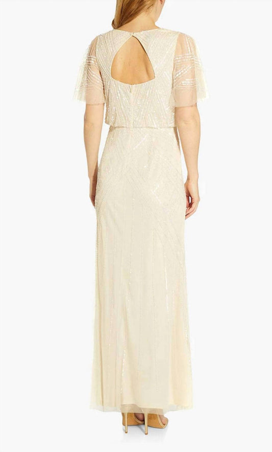 Adrianna Papell - Beaded Flutter Sleeve Evening Dress