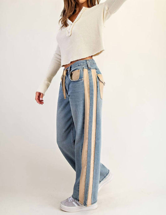 Ee:Some - Mineral Washed Drawstring Side Stripe Jeans