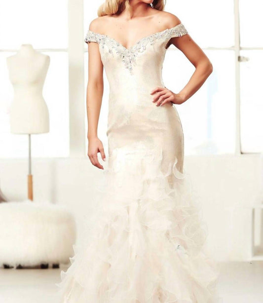 Mac Duggal - Off-the-shoulder ball gown with sequins and chiffon ruffles