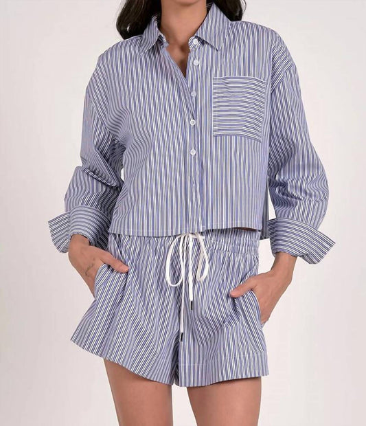 Elan - Striped Collar Button Down Top