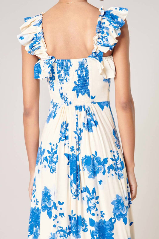 Sugarlips - Azure Kona Floral Ruffle Trim Milo Midi Dress