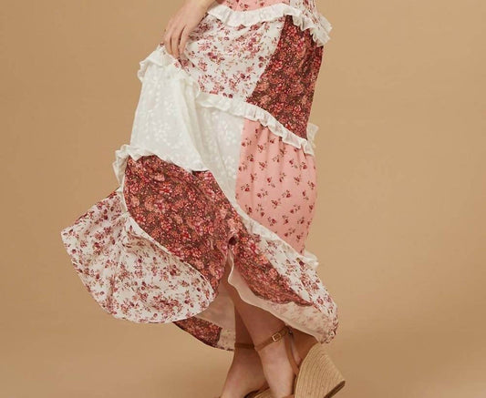 Hiddenbrand - Cottagecore Patchwork Tiered Floral Maxi Dress