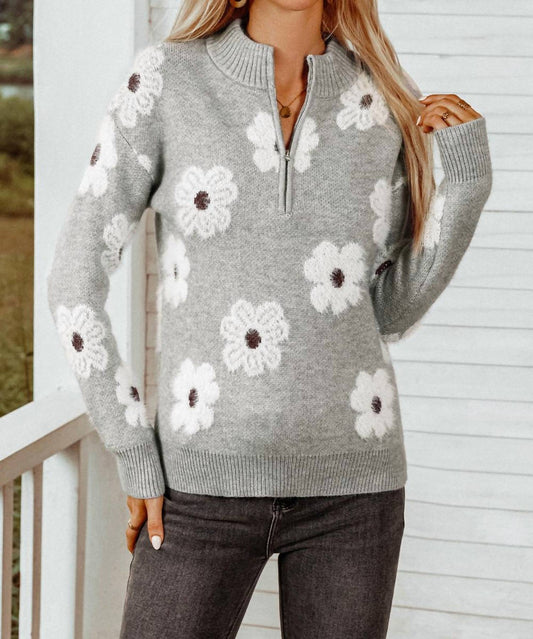 Fashionworks - Floral Half Zip Drop Shoulder Sweater
