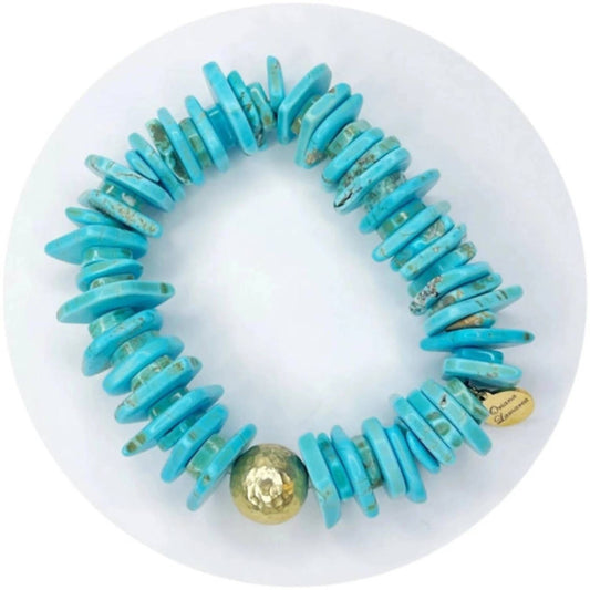 Oriana Lamarca Designs - Women's Magnesite Slices With Hammered Gold Accent Bracelet