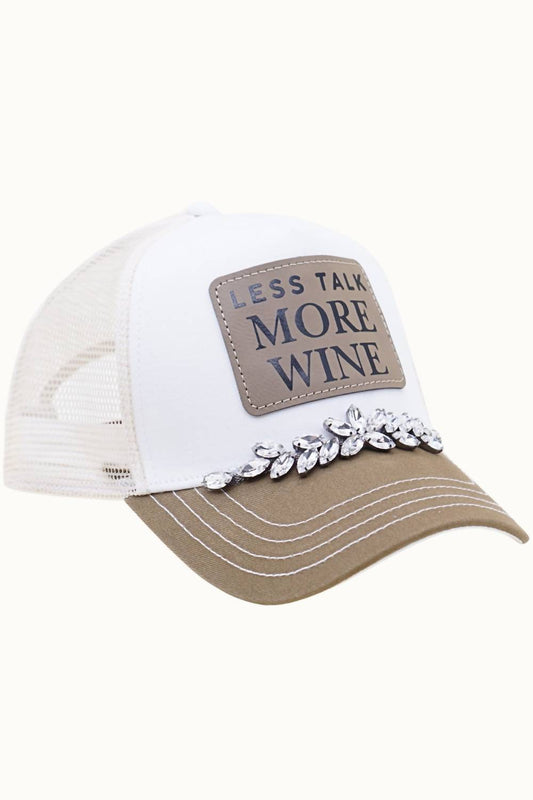 Fashion City - Women's Less Talk More Wine Trucker With Stones Hat
