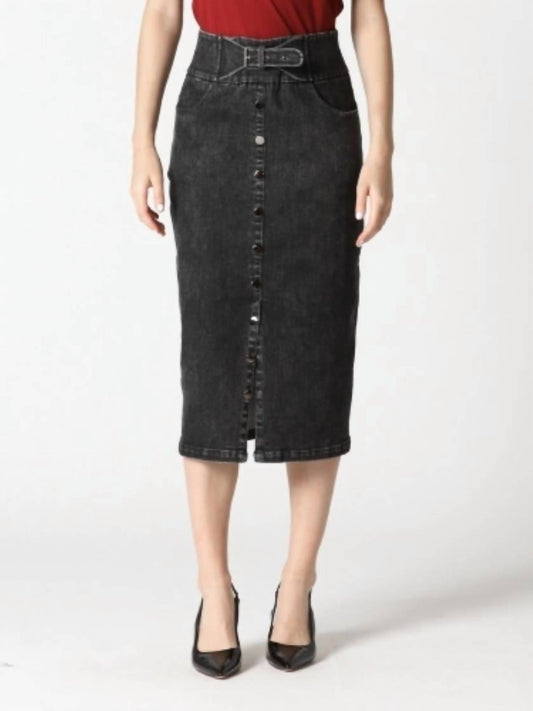 Gracia - High Rise Midi Denim Skirt